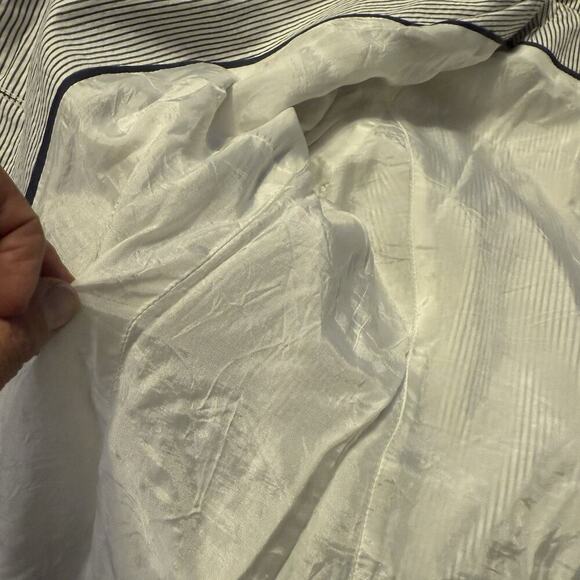 Zara Basic White With Blue Pin Stripes Open Front Classic Fit Blazer Size Med - Picture 4 of 11